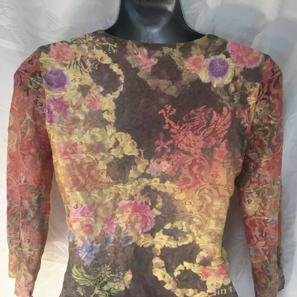 Women's Sz S Shirt Top 90s Lace Crop Reversible Floral Black Bohemian Y2K Fairy - Picture 15 of 16